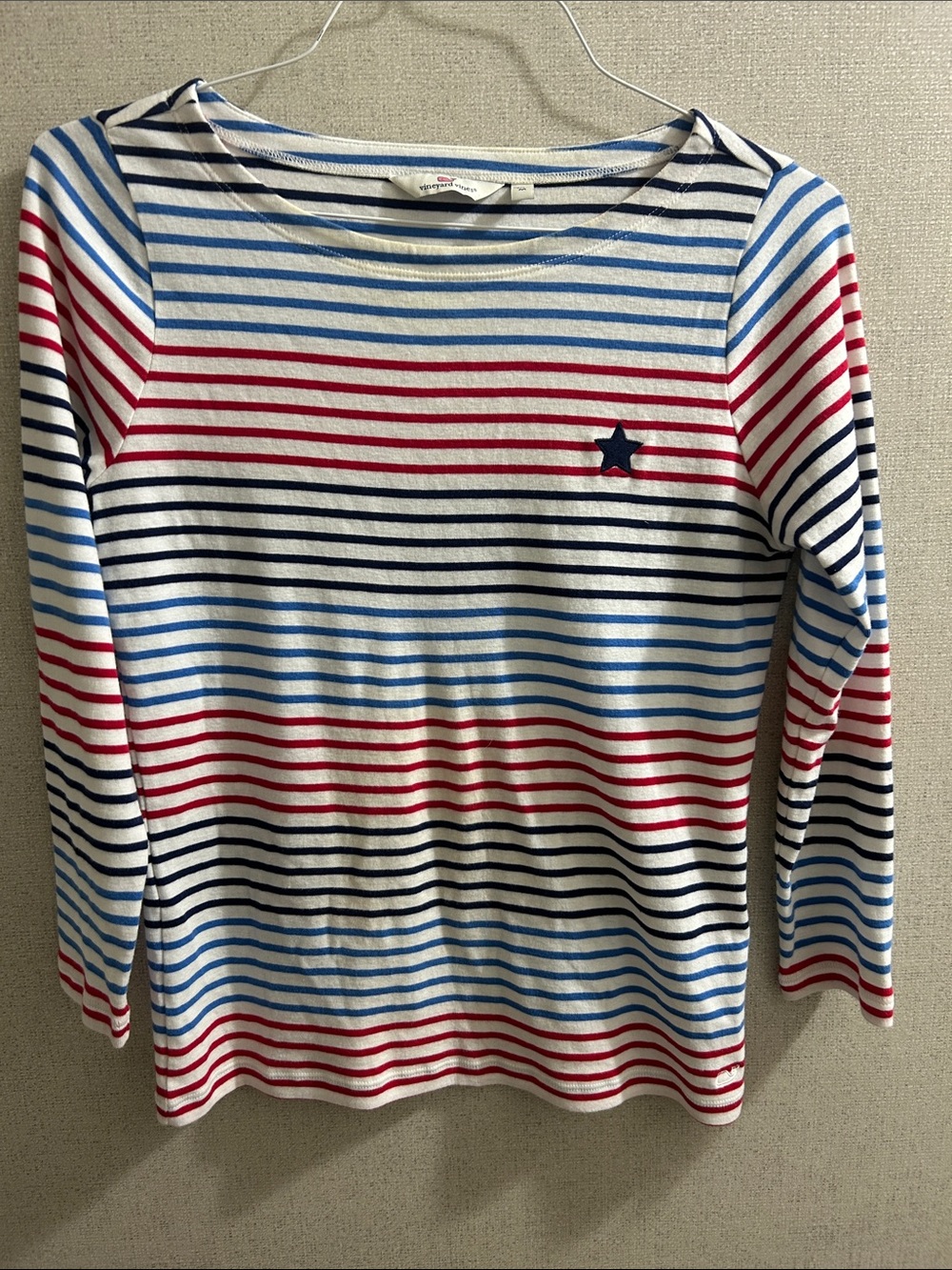 Vineyard Vines White Blue Striped Tee with Pink Whale Logo